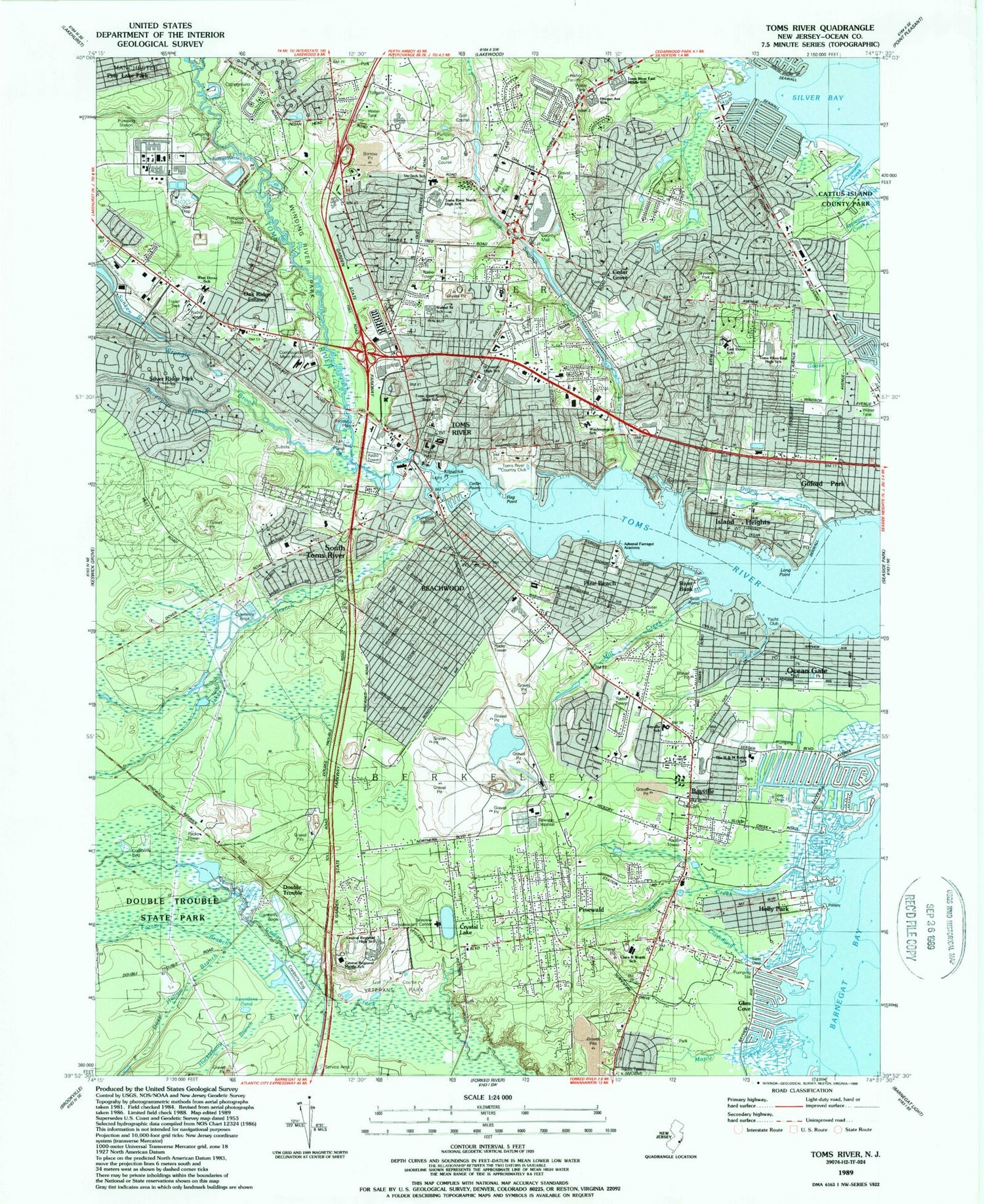 Classic USGS Toms River New Jersey 7.5'x7.5' Topo Map Image