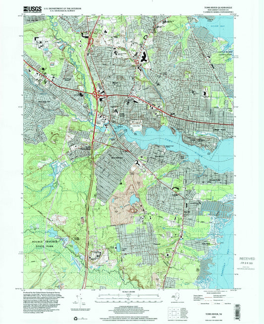 Classic USGS Toms River New Jersey 7.5'x7.5' Topo Map Image