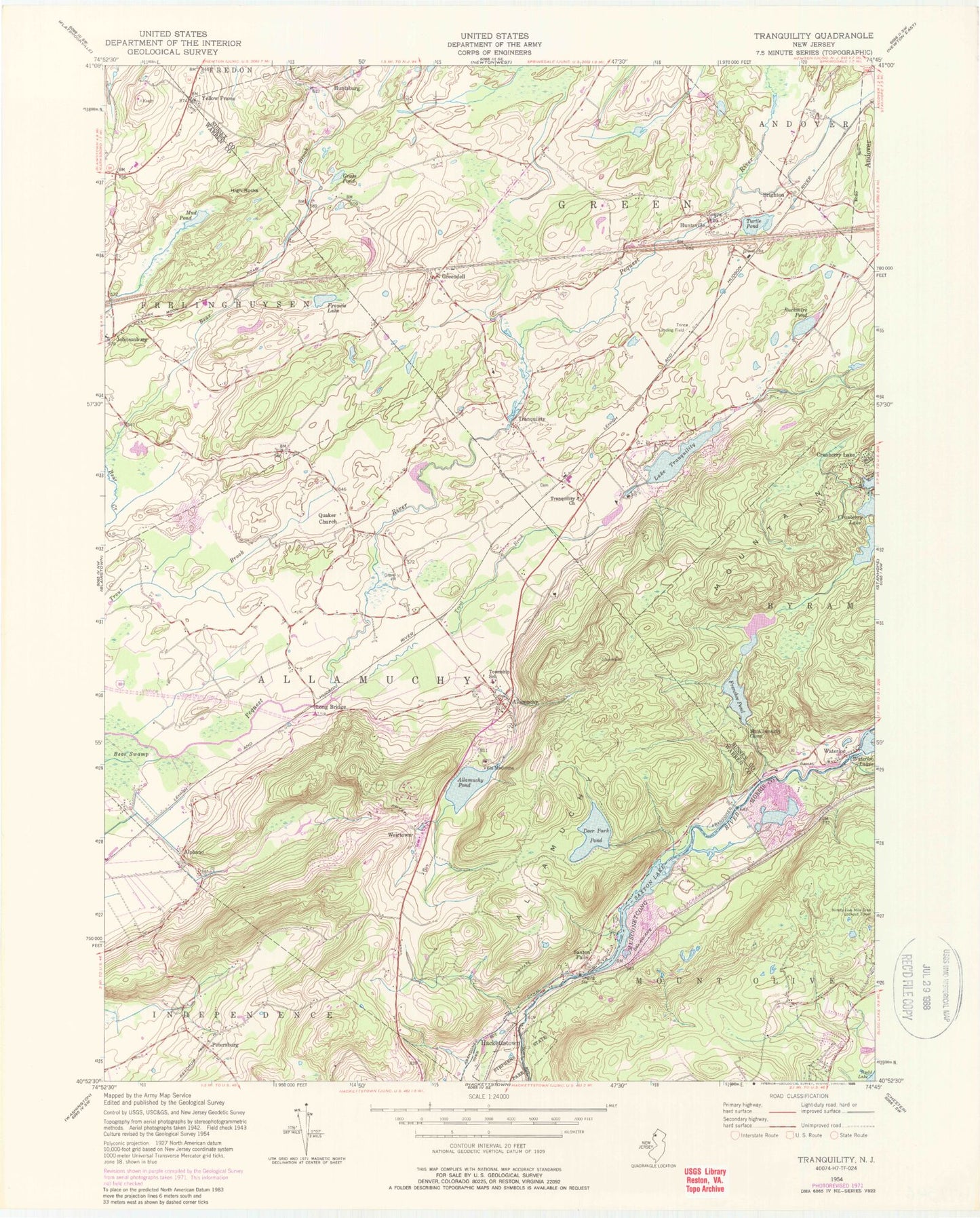 Classic USGS Tranquility New Jersey 7.5'x7.5' Topo Map Image