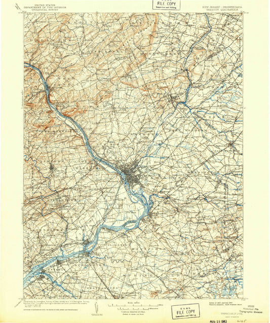 Historic 1907 Trenton New Jersey 30'x30' Topo Map Image