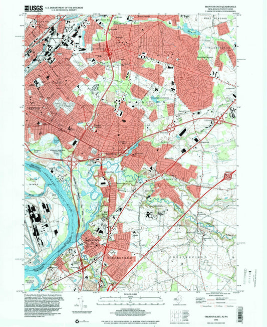 Classic USGS Trenton East New Jersey 7.5'x7.5' Topo Map Image