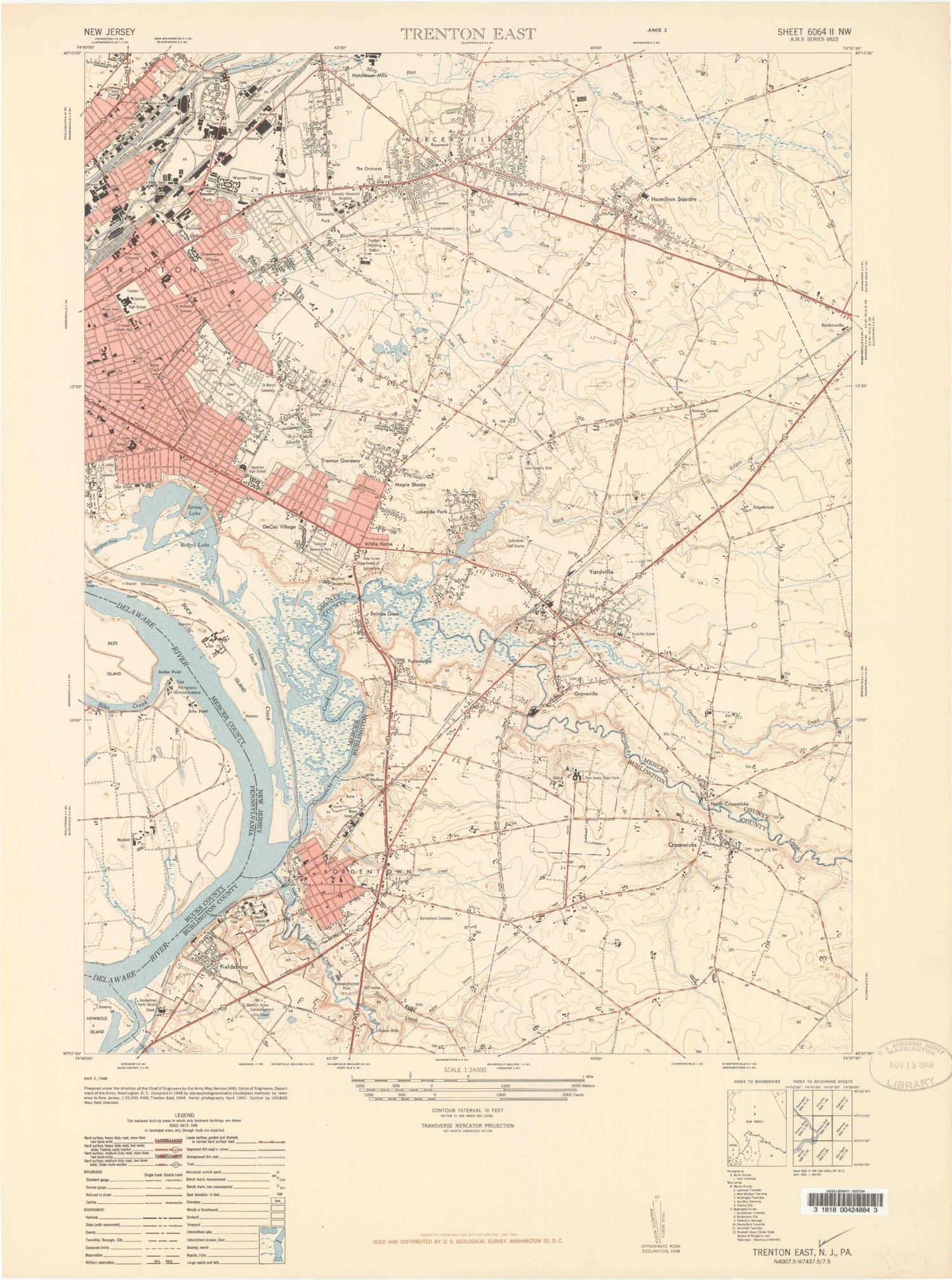 Classic USGS Trenton East New Jersey 7.5'x7.5' Topo Map Image