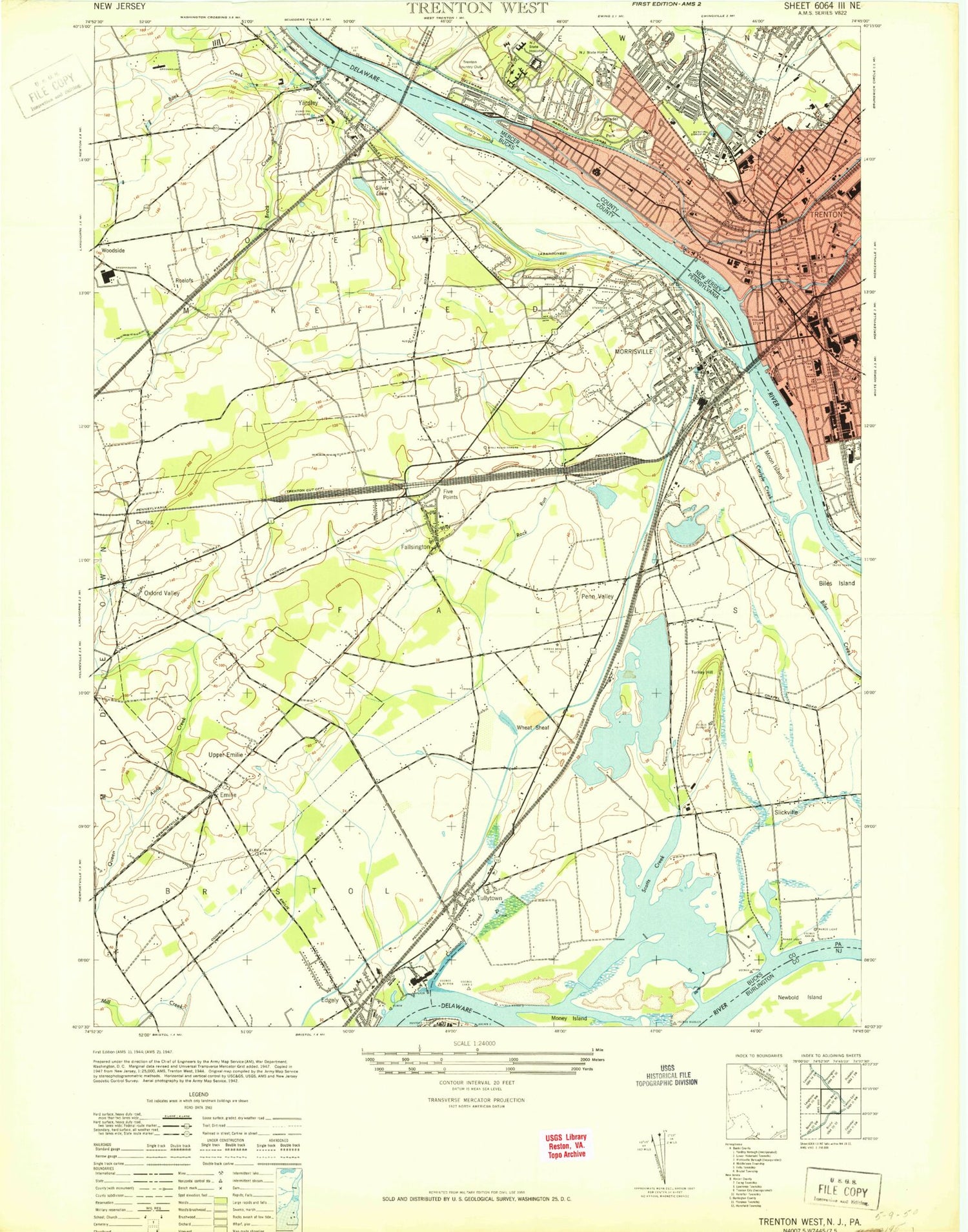 Classic USGS Trenton West New Jersey 7.5'x7.5' Topo Map Image