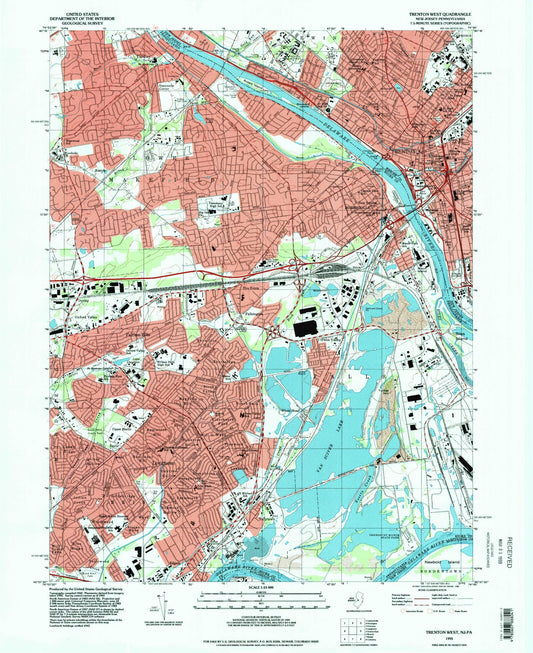 Classic USGS Trenton West New Jersey 7.5'x7.5' Topo Map Image