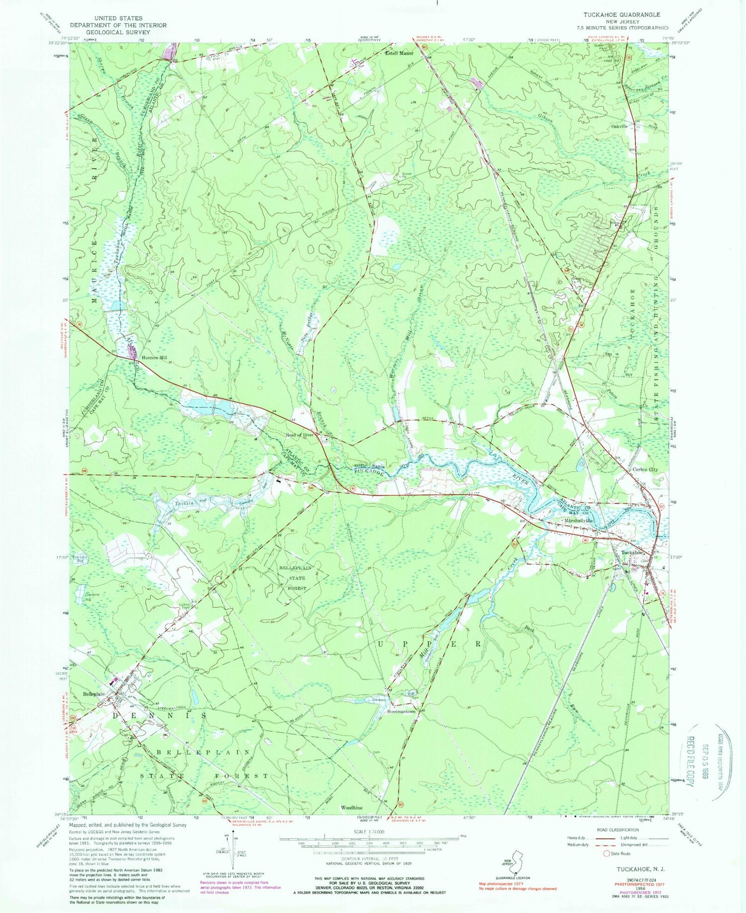 Classic USGS Tuckahoe New Jersey 7.5'x7.5' Topo Map Image