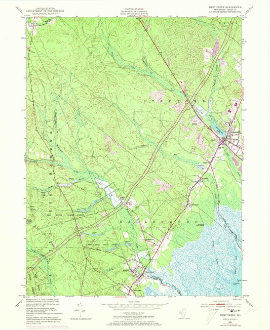 Classic USGS West Creek New Jersey 7.5'x7.5' Topo Map Image