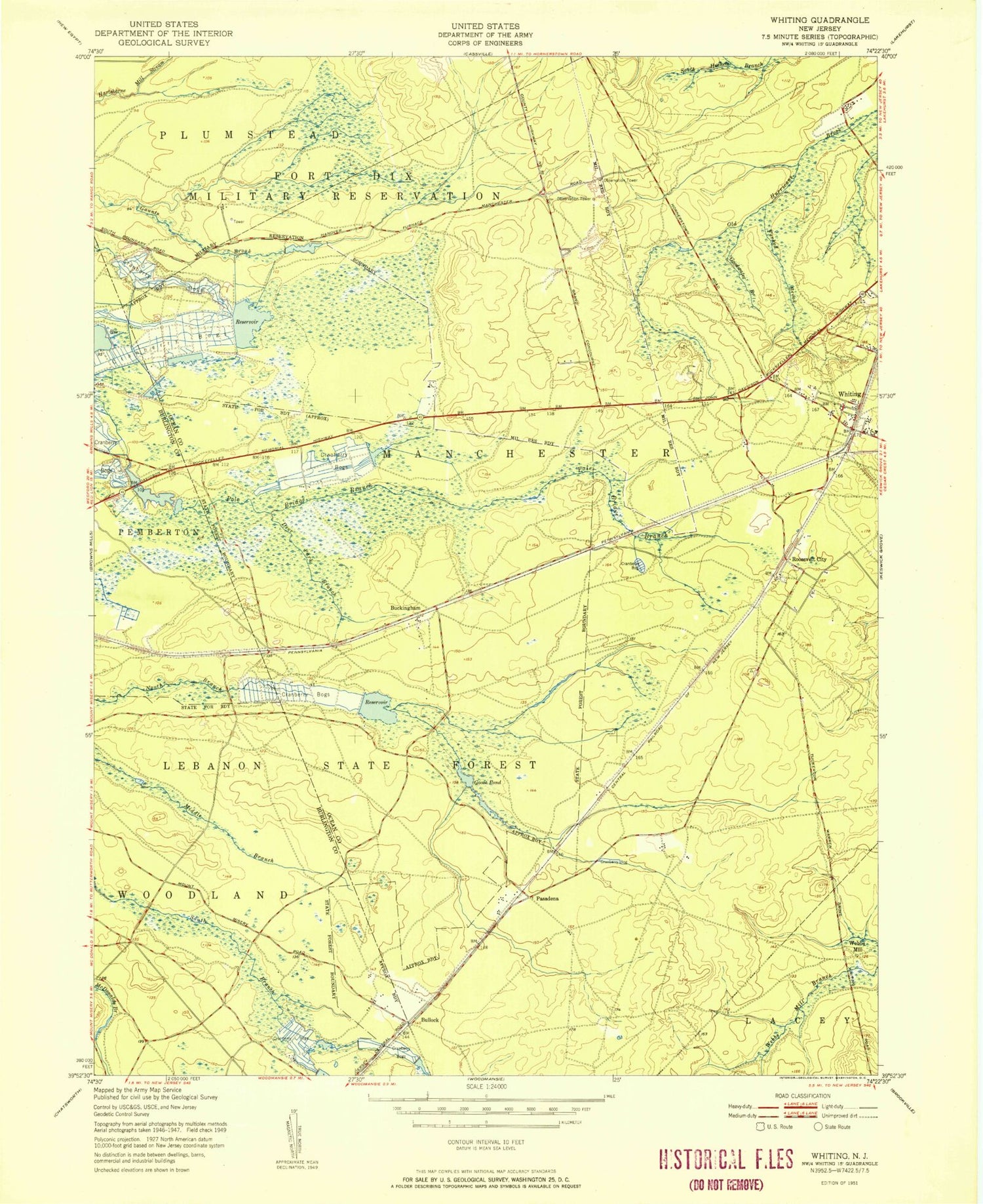 Classic USGS Whiting New Jersey 7.5'x7.5' Topo Map Image