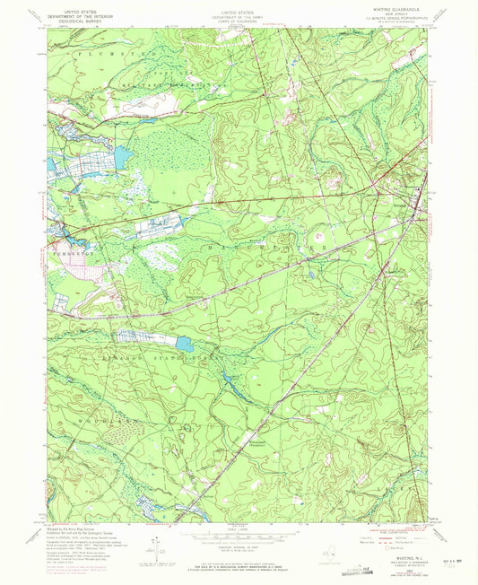 Classic USGS Whiting New Jersey 7.5'x7.5' Topo Map Image