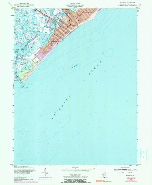 Classic USGS Wildwood New Jersey 7.5'x7.5' Topo Map Image