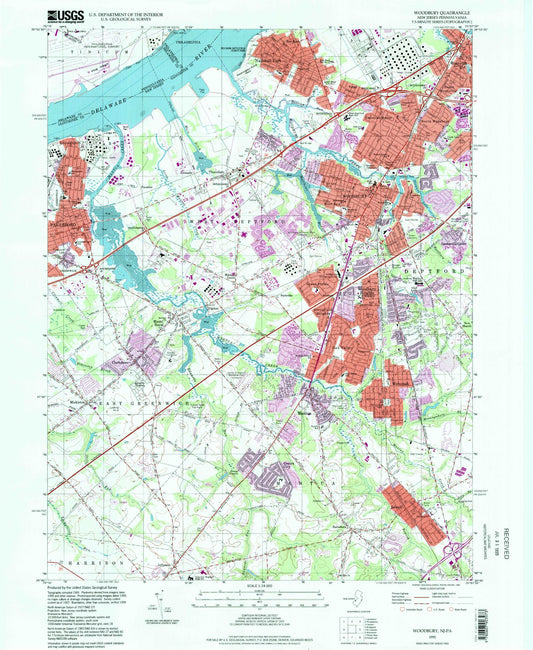Classic USGS Woodbury New Jersey 7.5'x7.5' Topo Map Image