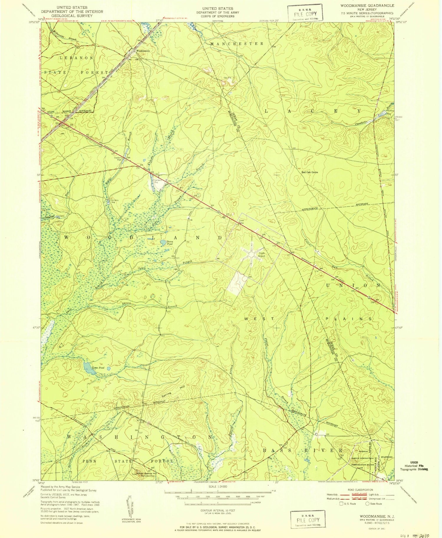 Classic USGS Woodmansie New Jersey 7.5'x7.5' Topo Map Image