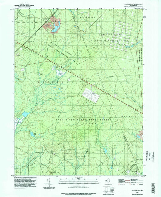 Classic USGS Woodmansie New Jersey 7.5'x7.5' Topo Map Image