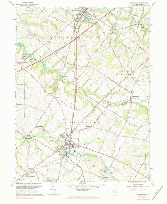 Classic USGS Woodstown New Jersey 7.5'x7.5' Topo Map Image