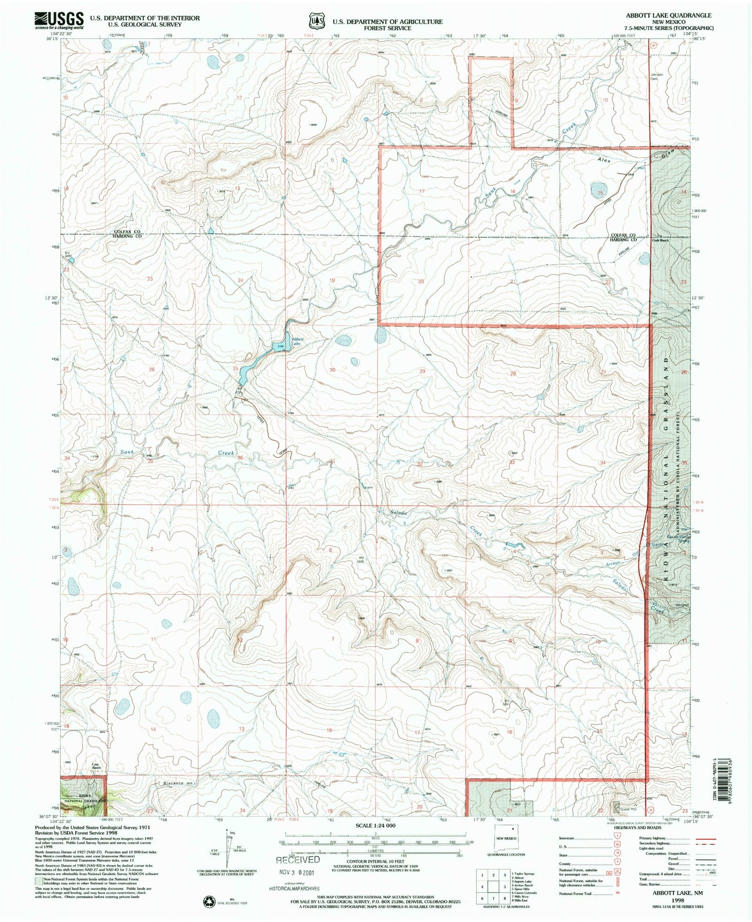 Classic USGS Abbott New Mexico 7.5'x7.5' Topo Map Image