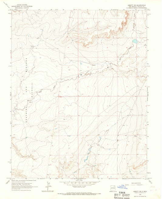 Classic USGS Abbott NW New Mexico 7.5'x7.5' Topo Map Image