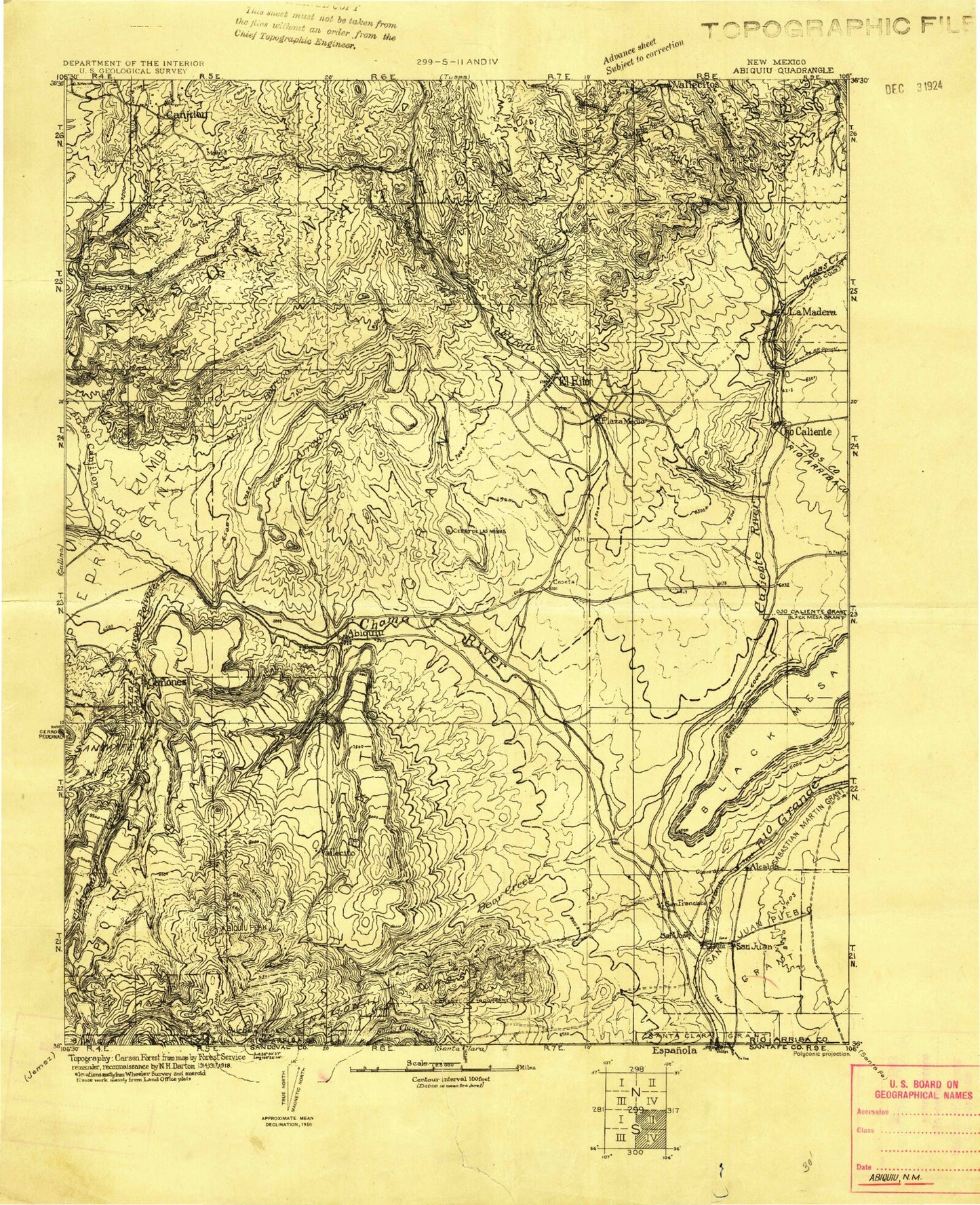 Historic 1918 Abuquiu New Mexico 30'x30' Topo Map Image