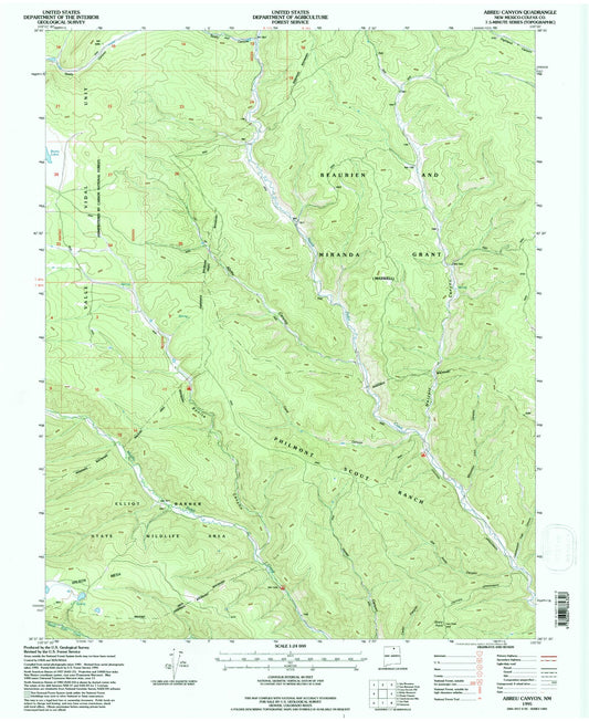 Classic USGS Abreu Canyon New Mexico 7.5'x7.5' Topo Map Image