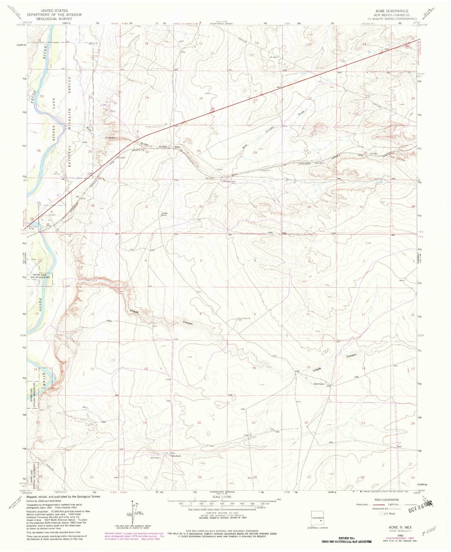 Classic USGS Acme New Mexico 7.5'x7.5' Topo Map Image