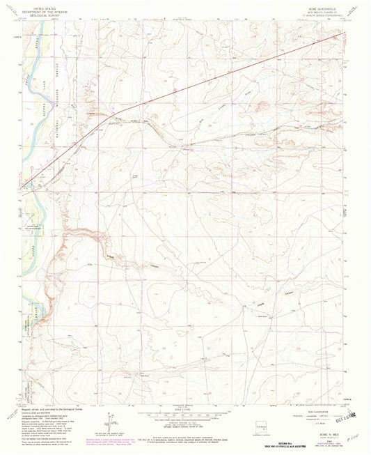 Classic USGS Acme New Mexico 7.5'x7.5' Topo Map Image