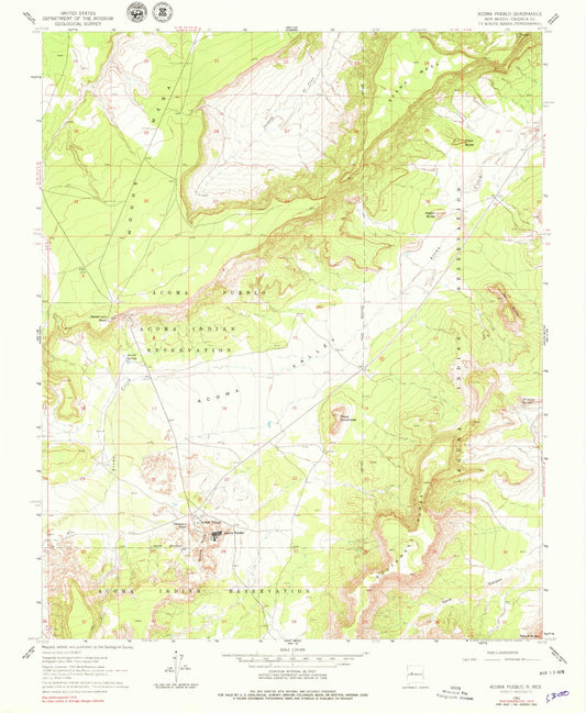 Classic USGS Acoma Pueblo New Mexico 7.5'x7.5' Topo Map Image
