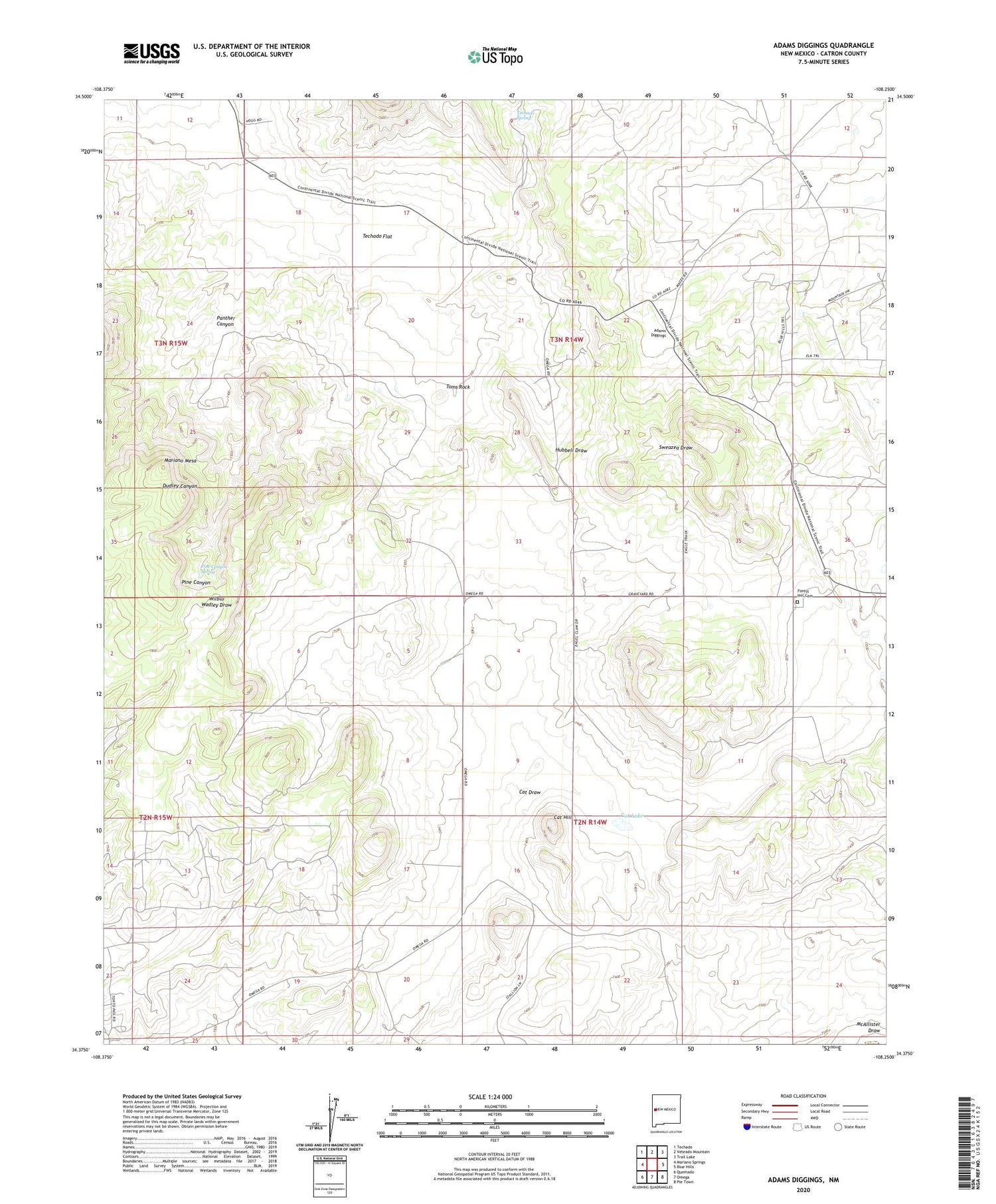 Adams Diggings New Mexico US Topo Map Image