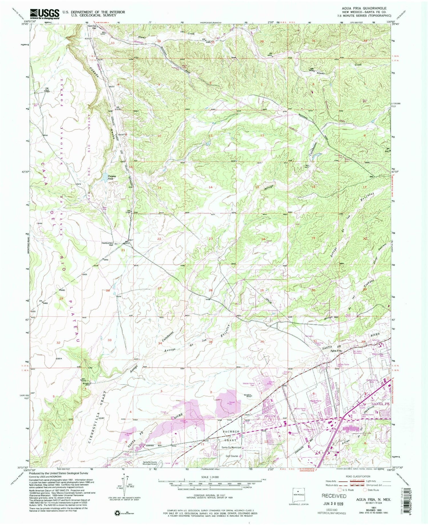 Classic USGS Agua Fria New Mexico 7.5'x7.5' Topo Map Image