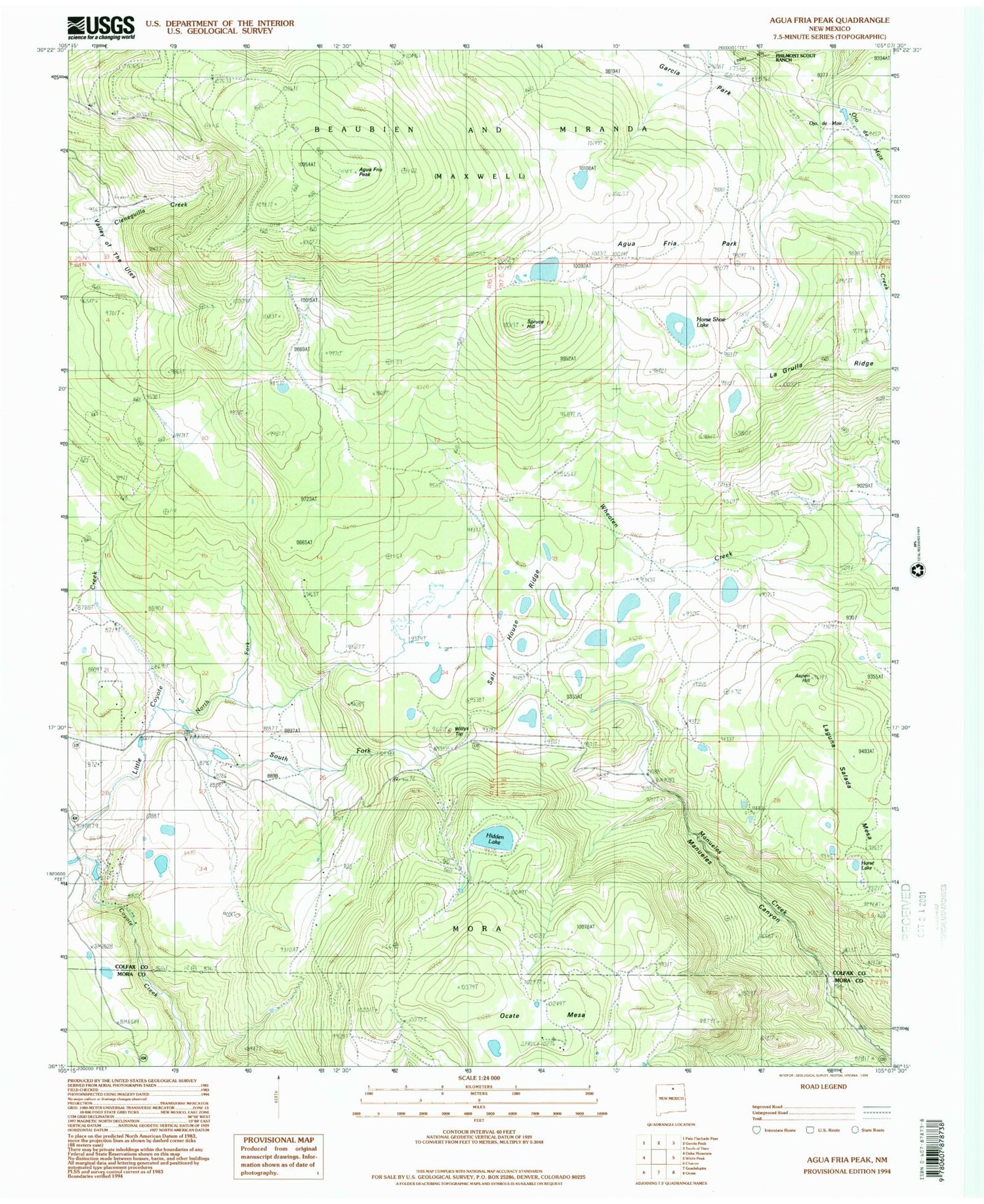 Classic USGS Agua Fria Peak New Mexico 7.5'x7.5' Topo Map Image