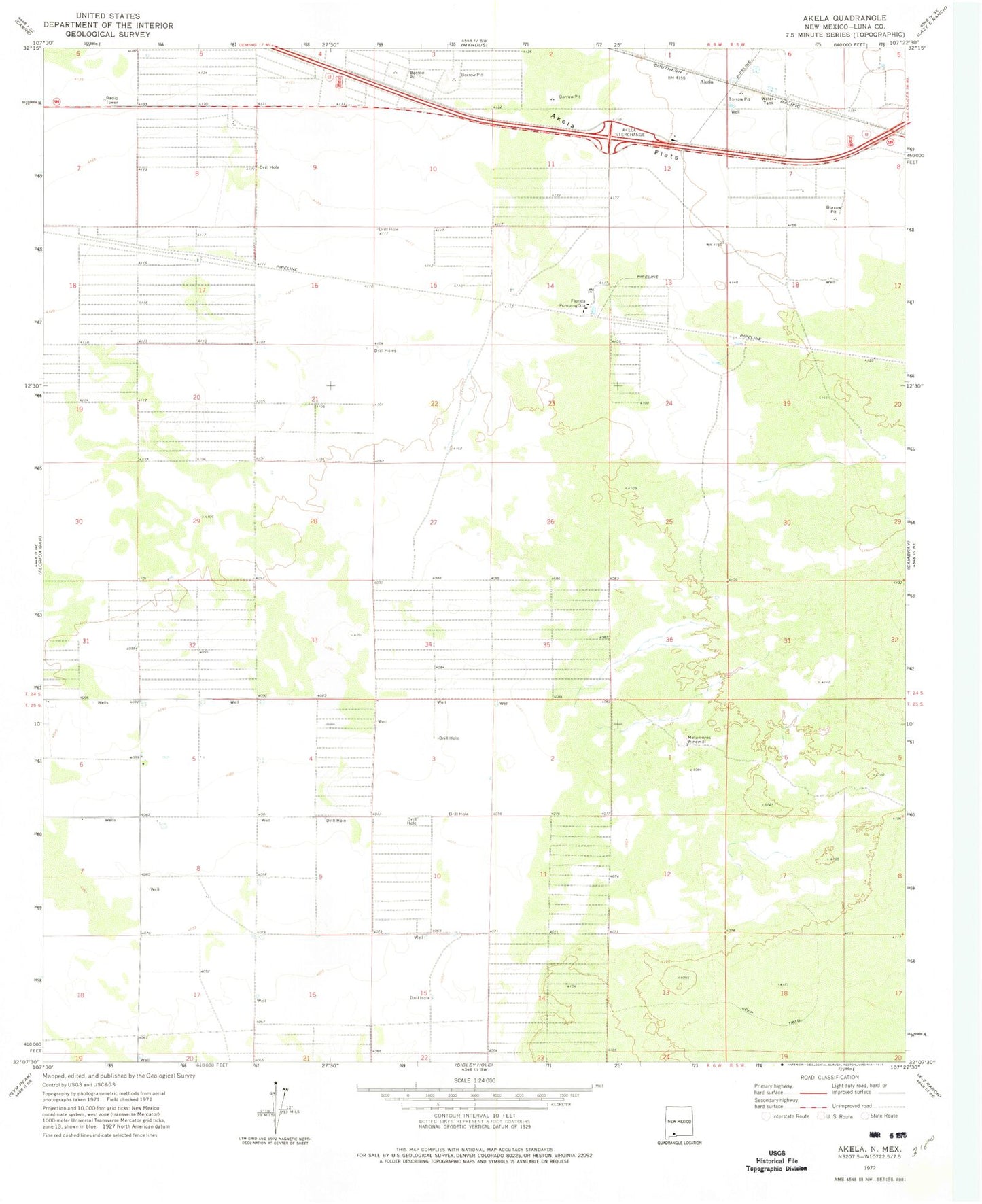 Classic USGS Akela New Mexico 7.5'x7.5' Topo Map Image