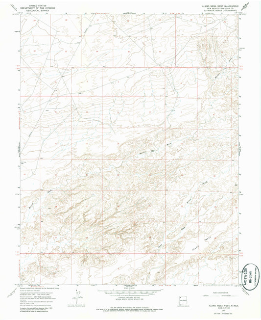 Classic USGS Alamo Mesa West New Mexico 7.5'x7.5' Topo Map Image