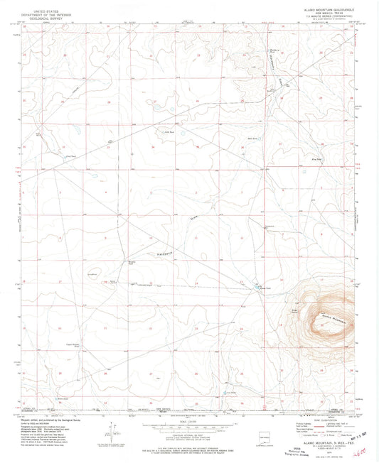 Classic USGS Alamo Mountain New Mexico 7.5'x7.5' Topo Map Image