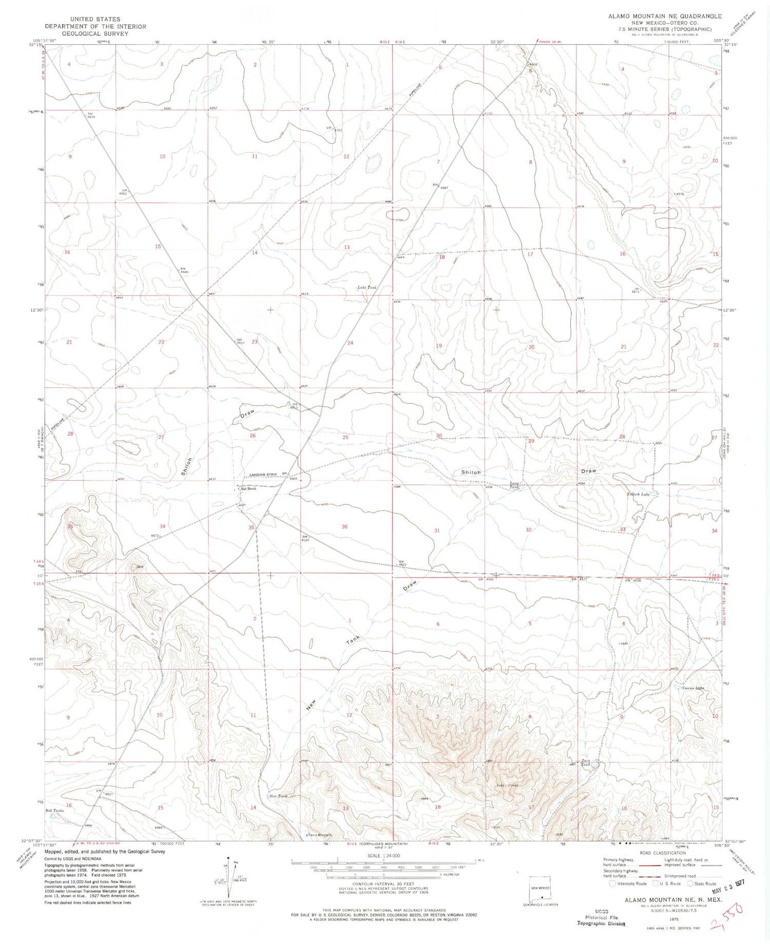 Classic USGS Alamo Mountain NE New Mexico 7.5'x7.5' Topo Map Image