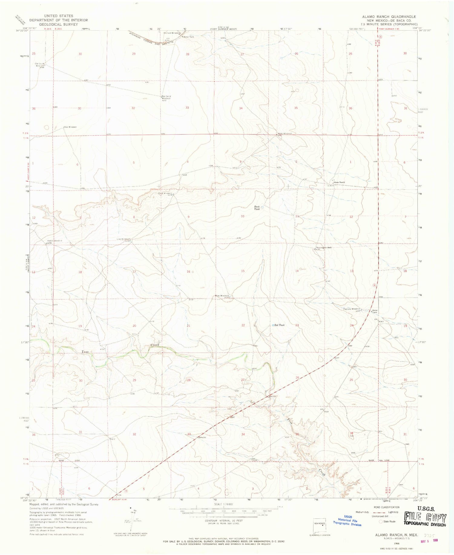 Classic USGS Alamo Ranch New Mexico 7.5'x7.5' Topo Map Image