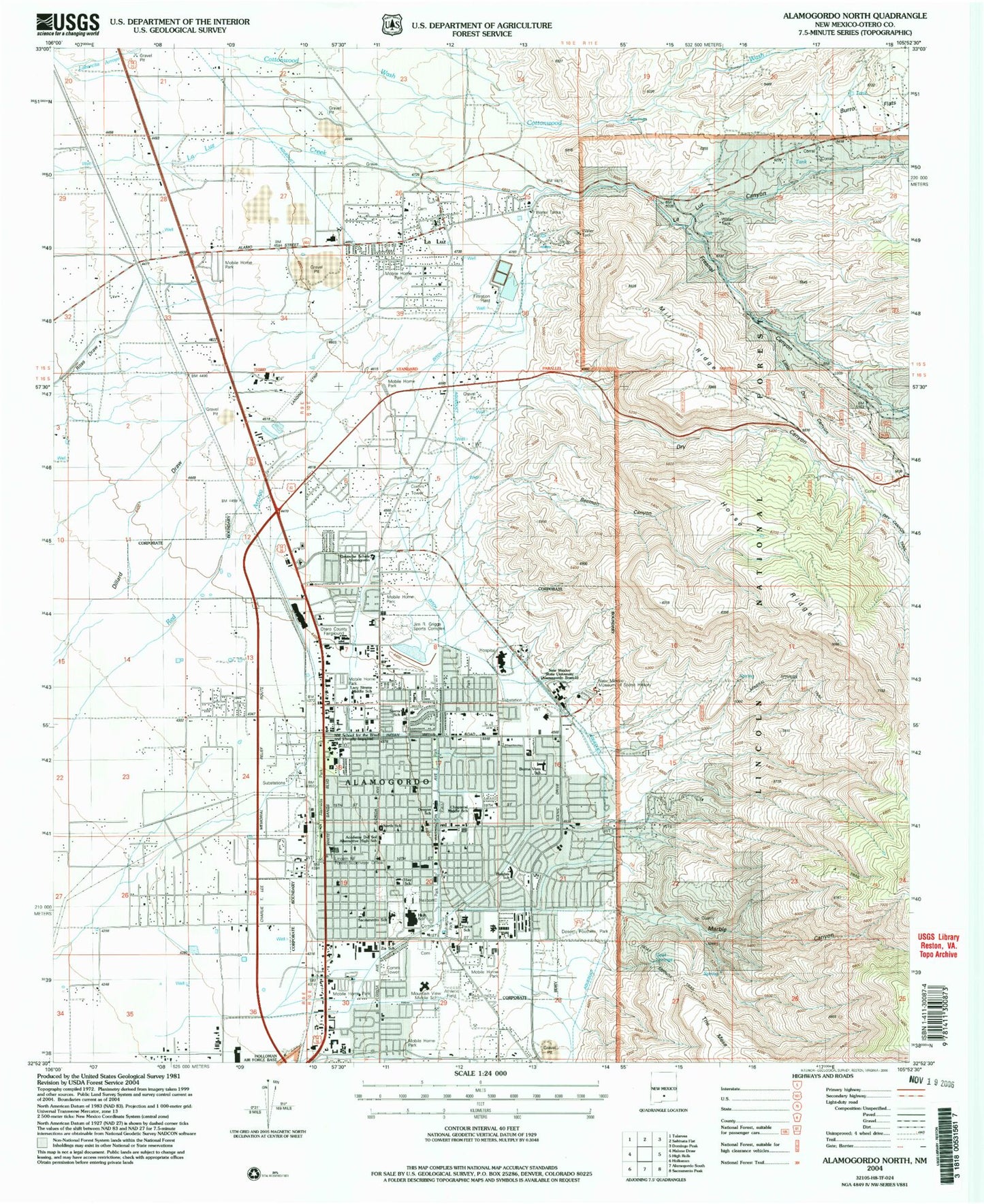 Classic USGS Alamogordo North New Mexico 7.5'x7.5' Topo Map Image