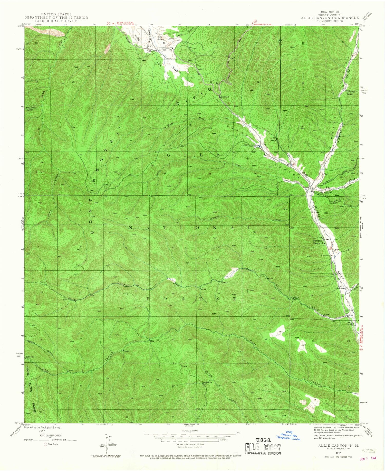 Classic USGS Allie Canyon New Mexico 7.5'x7.5' Topo Map Image