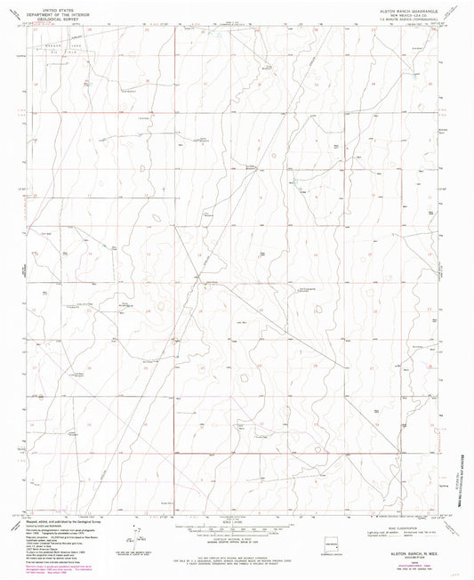 Classic USGS Alston Ranch New Mexico 7.5'x7.5' Topo Map Image