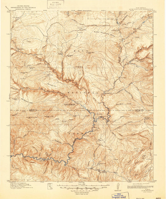 Historic 1913 Alum Mountain New Mexico 30'x30' Topo Map Image