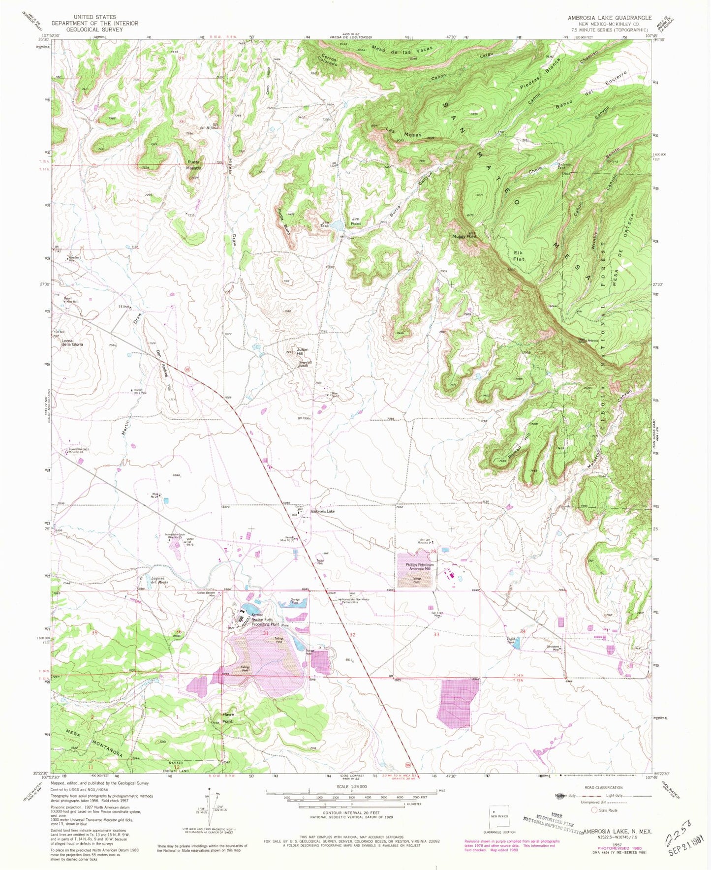 Classic USGS Ambrosia Lake New Mexico 7.5'x7.5' Topo Map Image