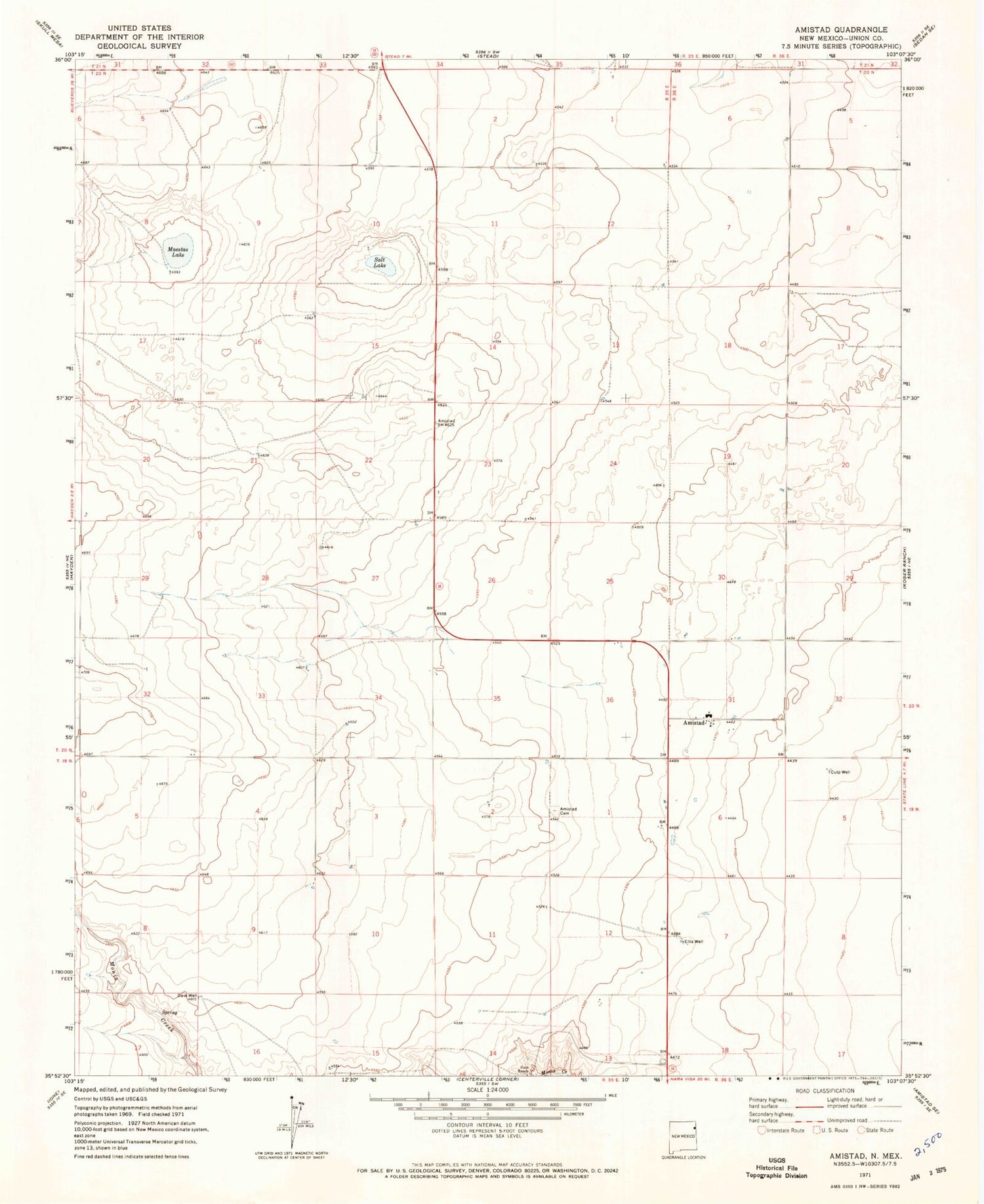 Classic USGS Amistad New Mexico 7.5'x7.5' Topo Map Image