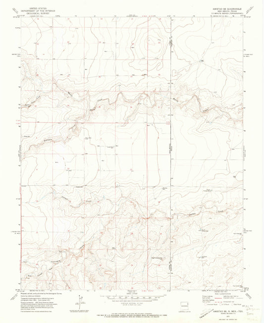 Classic USGS Amistad SE New Mexico 7.5'x7.5' Topo Map Image