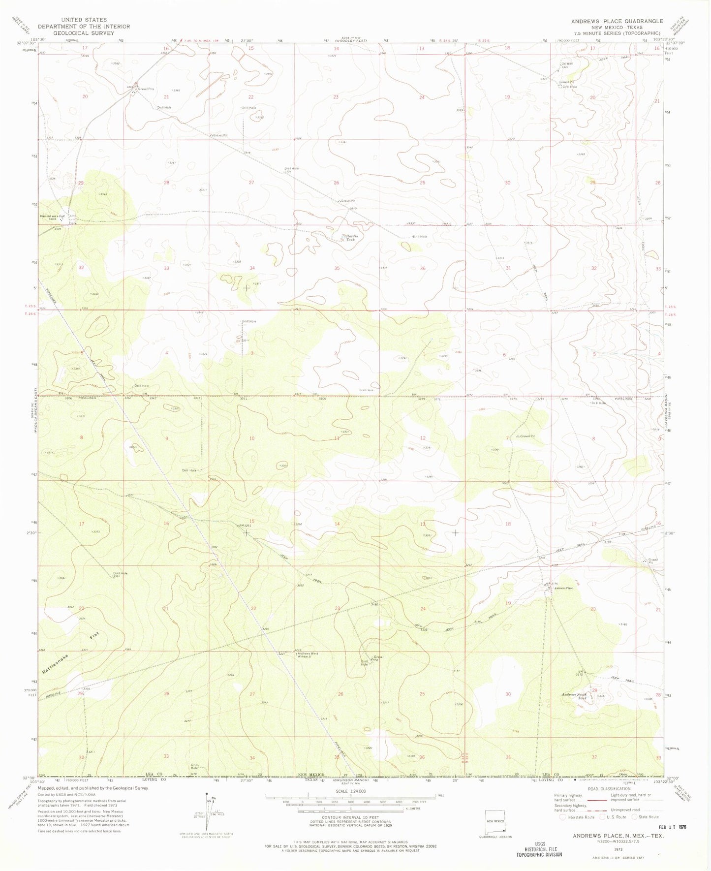 Classic USGS Andrews Place New Mexico 7.5'x7.5' Topo Map Image