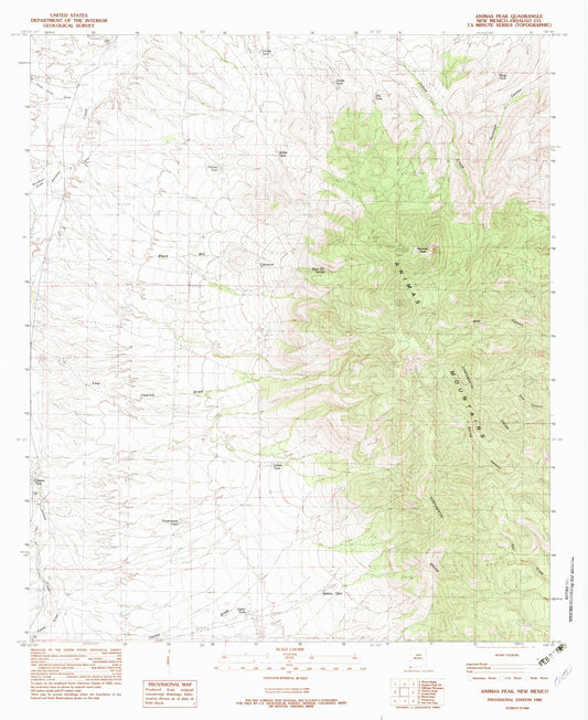 Classic USGS Animas Peak New Mexico 7.5'x7.5' Topo Map Image