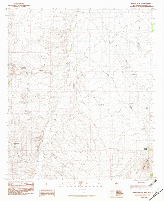 Classic USGS Animas Peak NE New Mexico 7.5'x7.5' Topo Map Image