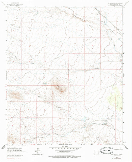 Classic USGS Antelope Hill New Mexico 7.5'x7.5' Topo Map Image