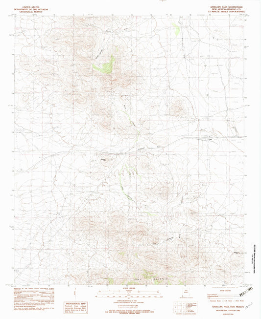 Classic USGS Antelope Pass New Mexico 7.5'x7.5' Topo Map Image