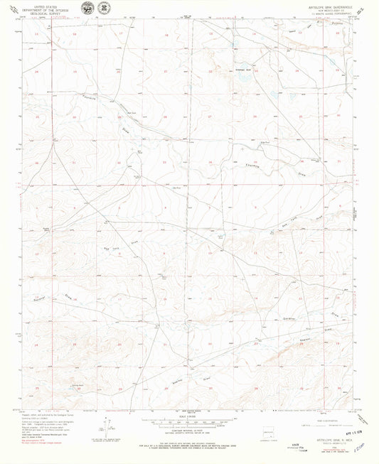 Classic USGS Antelope Sink New Mexico 7.5'x7.5' Topo Map Image