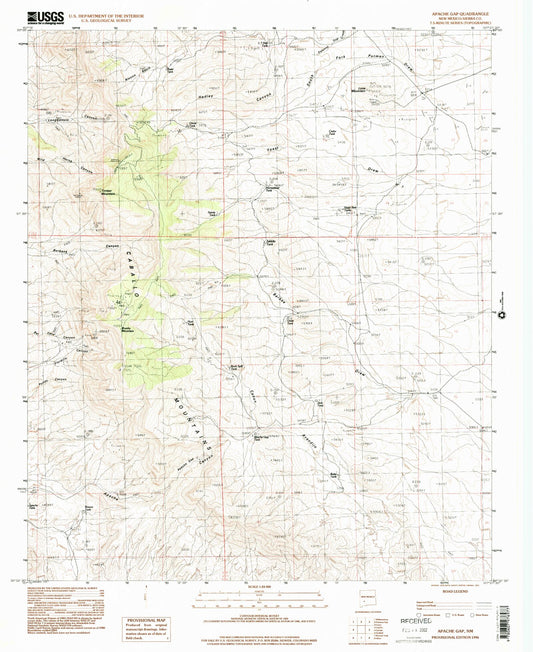 Classic USGS Apache Gap New Mexico 7.5'x7.5' Topo Map Image
