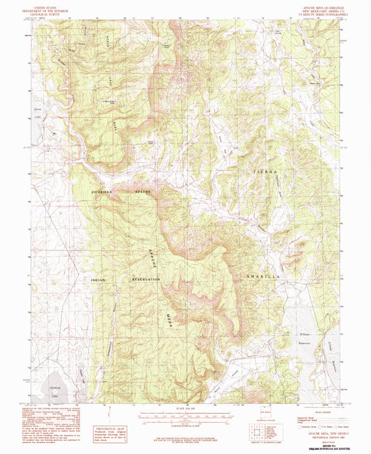 Classic USGS Apache Mesa New Mexico 7.5'x7.5' Topo Map Image