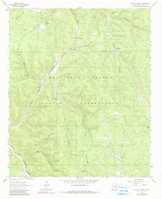 Classic USGS Apache Summit New Mexico 7.5'x7.5' Topo Map Image