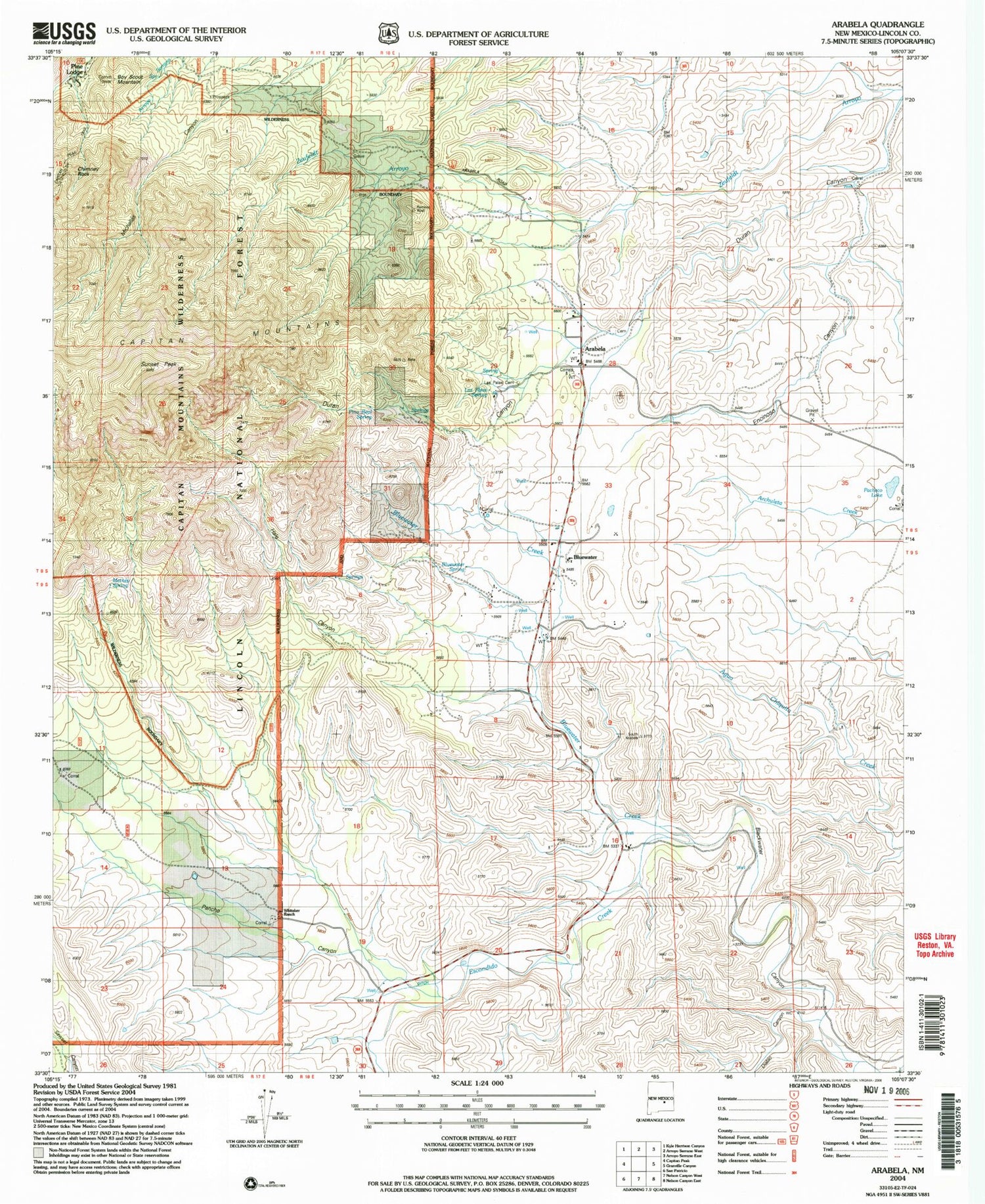 Classic USGS Arabela New Mexico 7.5'x7.5' Topo Map Image