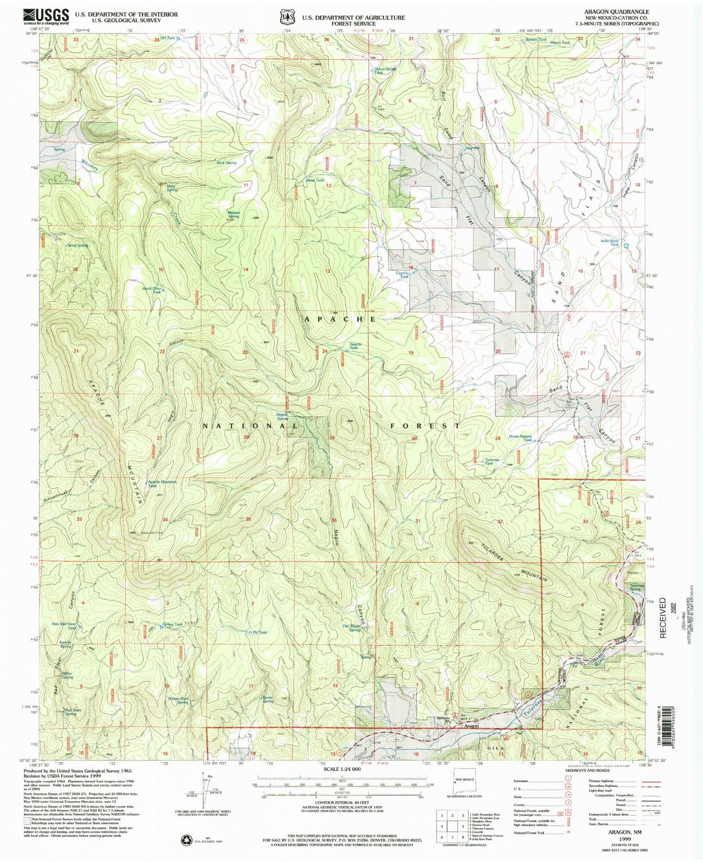 Classic USGS Aragon New Mexico 7.5'x7.5' Topo Map Image